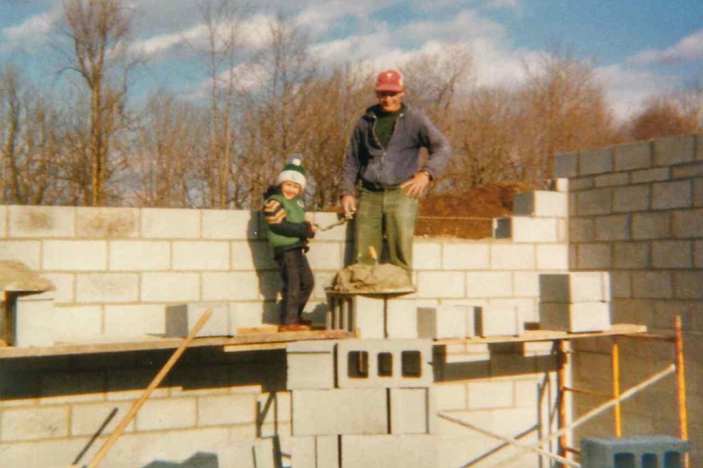 Adrian and Dad on scaffolding