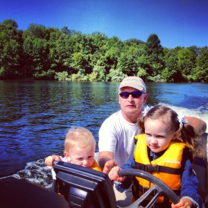 Dad and the kids on the lake
