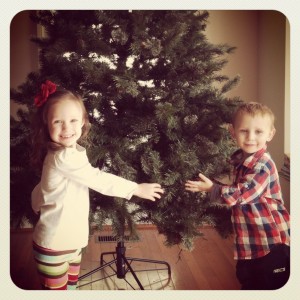 Kids decorating tree