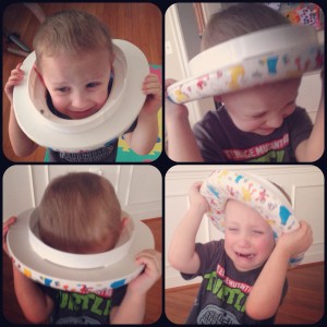 Charlie with toilet seat on head