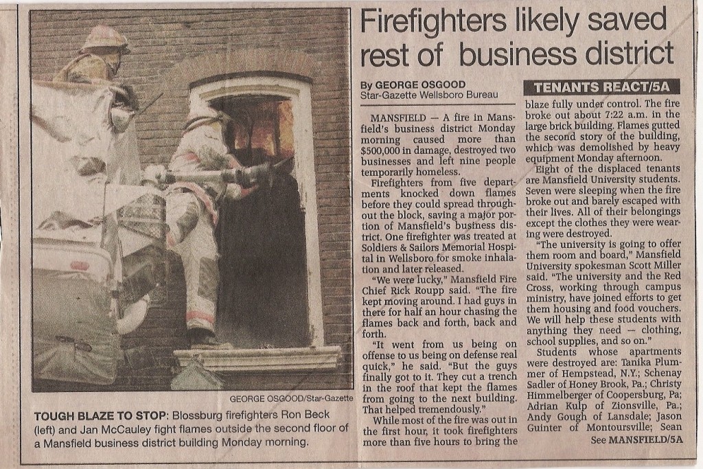 Adrian fire newspaper article