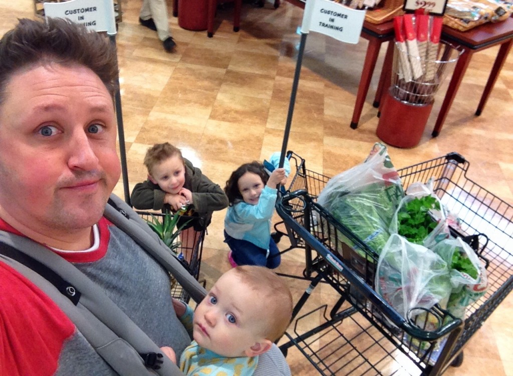Dad with all kids at store